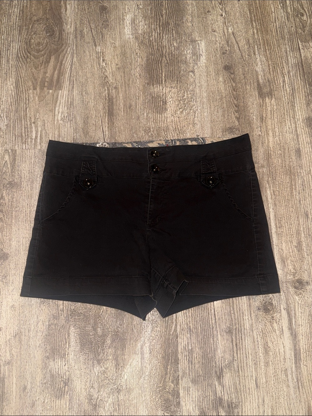 one 5 one Black High Waist Button-Front Shorts